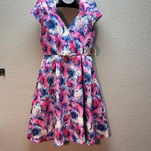 Lindy Bop Celestine Floral Brocade Cap Sleeve Open Back Surplice Dress NWT US 8